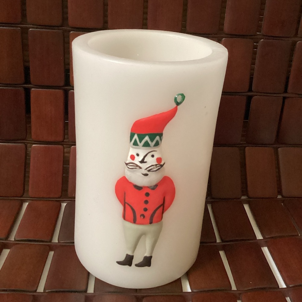 Crate&Barrel Jingle Luminary pillar candle  NWT Christmas Holiday Santa